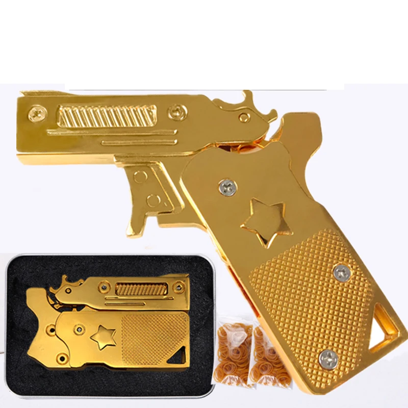 

white/black/ blue/ red Metal Shooting Gun 11*10cm Mini Folding Rubber Band Gun Toys Military Birthday Gifts for Kids A342