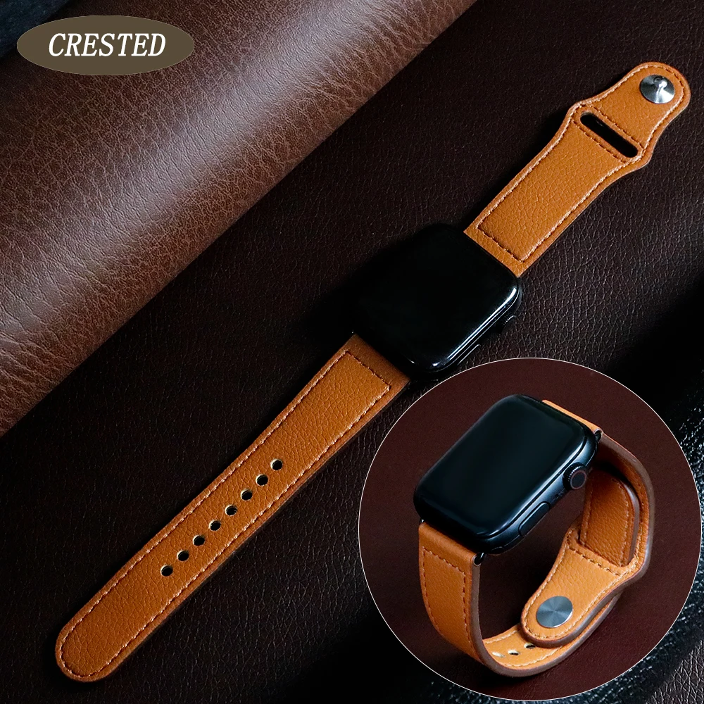 

CRESTED watchband strap for apple watch band 42mm Genuine Leather apple watch 4 band iwatch 3 band 38mm 44mm 40mm bracelet belt