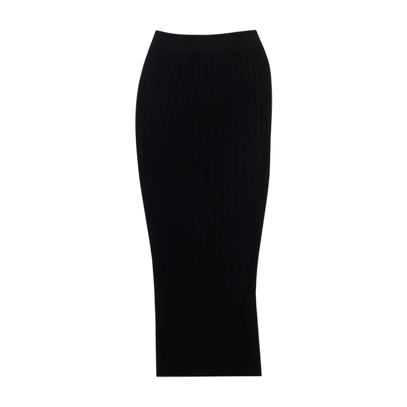 Wixra, базовые юбки, весна-осень, длинные юбки-карандаш, женская сексуальная облегающая юбка, женская зимняя шикарная шерстяная вязанная юбка средней длины - Цвет: Black