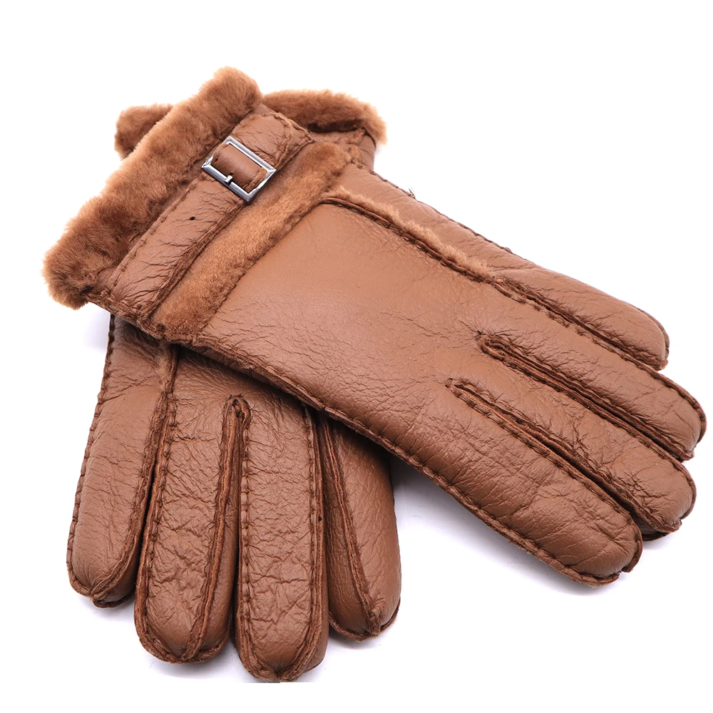 Genuine Leather Fur Gloves Men Fashion Sheepskin Wool Gloves 2018