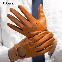 Gours Мужские осенне-зимние перчатки из натуральной кожи новые модные брендовые черные теплые перчатки без подкладки для вождения перчатки из козьей кожи GSM034