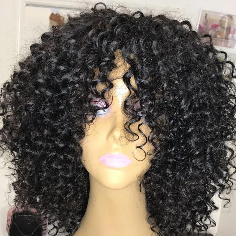250 Density 13x6 Lace Front Human Hair Wigs With Bangs Deep Curly Brazilian Hair Lace Wigs For Women Black Pre Plucked Remy Hair 250 Density 13x6 Lace Front Human Hair Wigs With Bangs Deep Curly Brazilian Hair Lace Wigs For Women Black Pre Plucked Remy Hair