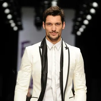 

Latest Coat Pant Designs Custom Made to Measure Men Suit Ivory Groom Tuxedo Jacket with black edge Tailored tuxedo mens suits