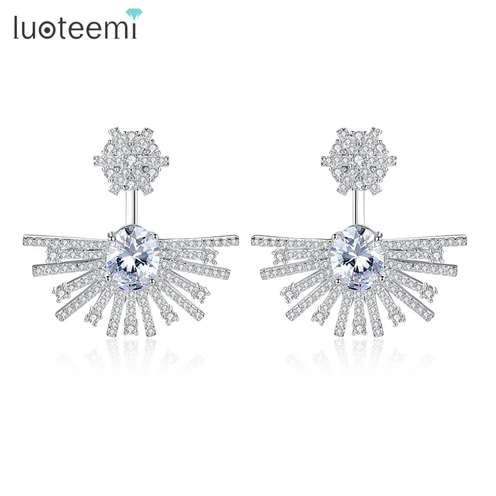 Luoteemi Винтаж Jewelry микро проложили Сияющий циркония с одной большой овальный cz сектора кулон Двусторонняя Серьги-гвоздики для свадьбы