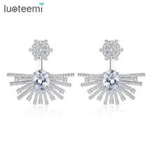 Luoteemi Винтаж Jewelry микро проложили Сияющий циркония с одной большой овальный cz сектора кулон Двусторонняя Серьги-гвоздики для свадьбы