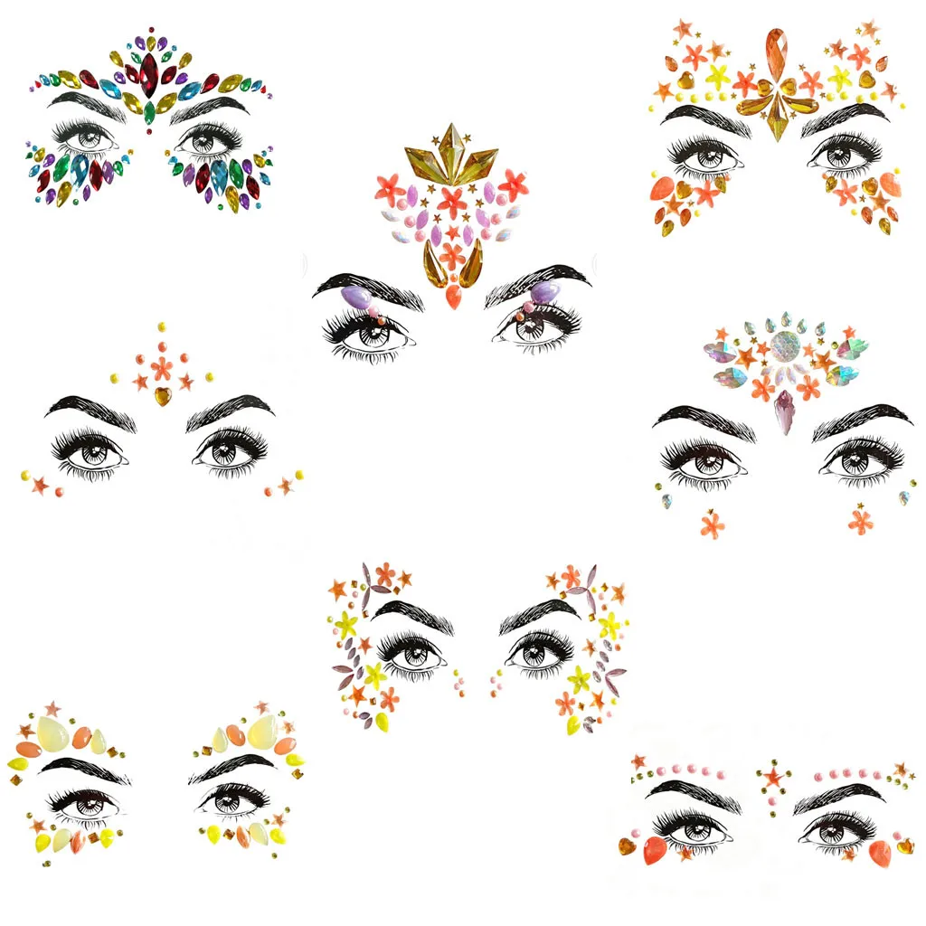

1Pcs Temporary Tattoo Sticker Waterproof Face Gems Adhesive Glitter Jewel Tattoo Wedding Festival Rave Party Body Make Up L58