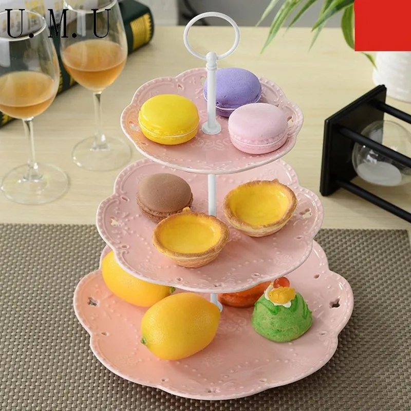 Image Dishes Cake Decorating Tools Embossed 3 Tier Porcelain Cup Cake Stand Tea Party Serving Platter Cake Stand Tableware 30