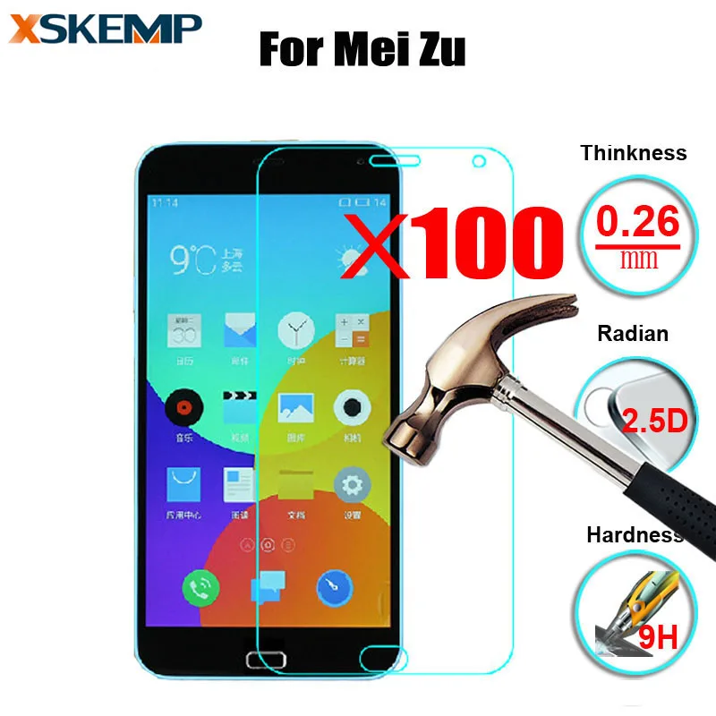 100 шт. закаленное стекло премиум класса 9H для Meizu MX6 Pro 6 Meilan E 3 U20 U10 Note 5