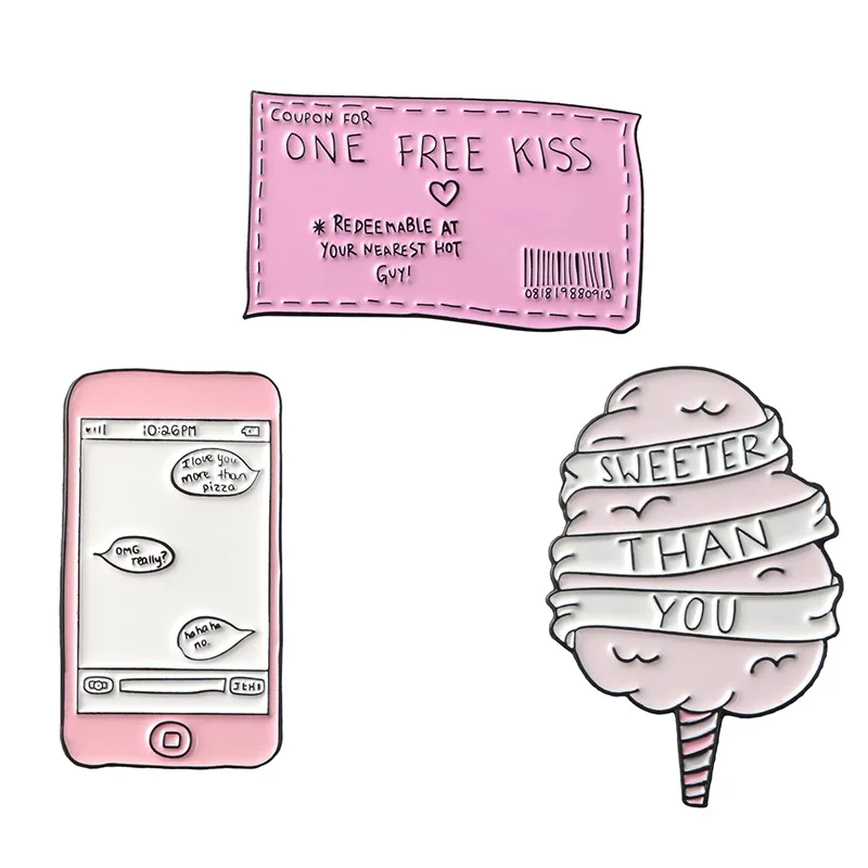 

WEISHUOLI Cartoon Enamel Cute cartoon sweet couple brooch Marshmallow Mobile phone dialog Joker bag accessory brooch For Women