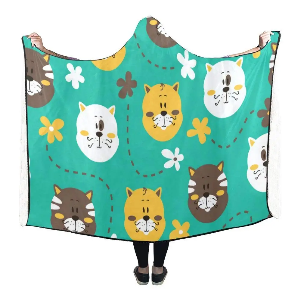 Portable Wearable Fluffy Custom Hooded Blanket Woods Cute Little Foxes