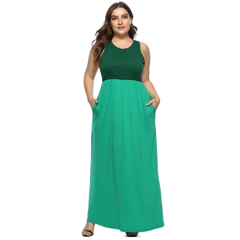 GreMilSo Plus Size Maxi Dress Women Striped Long Boho Dress Lady Beach