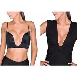 Женские Plunge U форма Push Up Bra Невидимый регулируемые шлейки одноцветное нижнее бельё для девочек