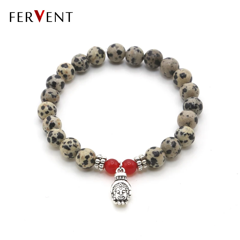 

Antique Silver Plated buddha Charm Dalmatian Natural Stone tiger eye Beads yoga Bracelet Buddhist bracelet drop shipping