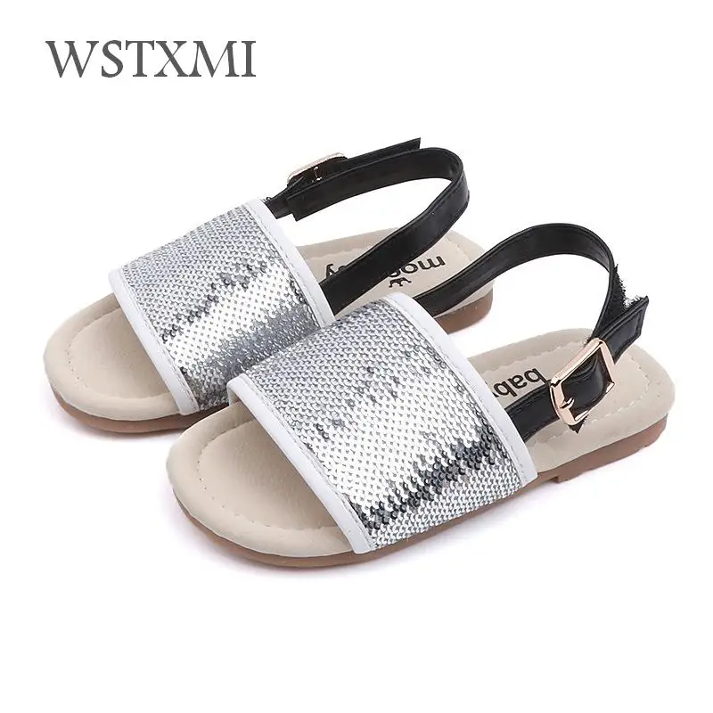 

2019 New Summer Baby Girls Sandals Kids Toddler Beach Shoes Children Casual Open Toe Soft Anti-slip Flat Princess Sequin Slipper