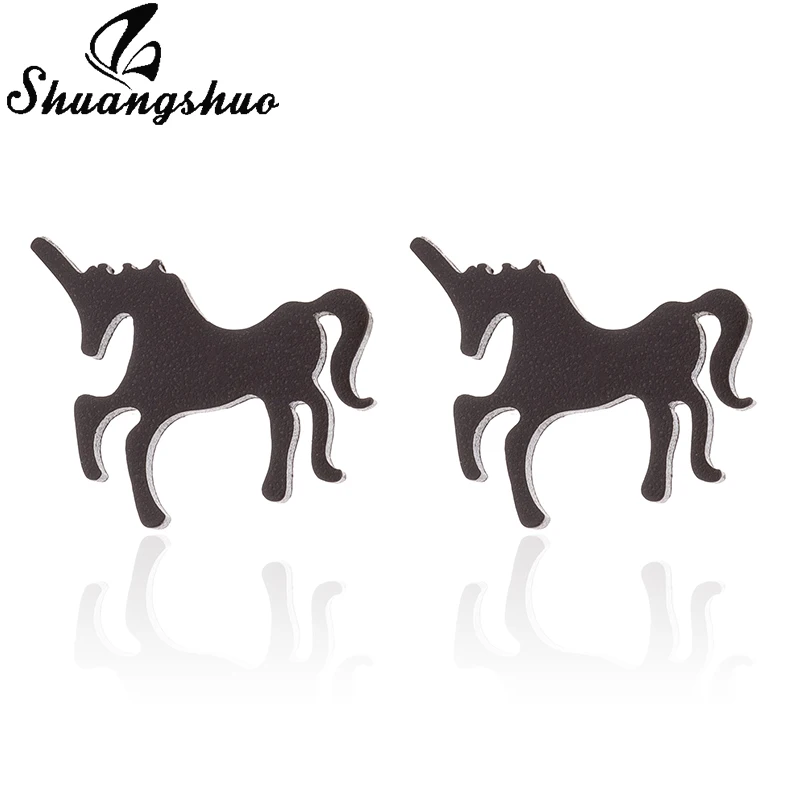 Shuangshuo, уникальные ювелирные серьги в виде единорогов для женщин, свадебный подарок, милые серьги-гвоздики в виде лошади, стальное ювелирное изделие, Букле д 'ореиль