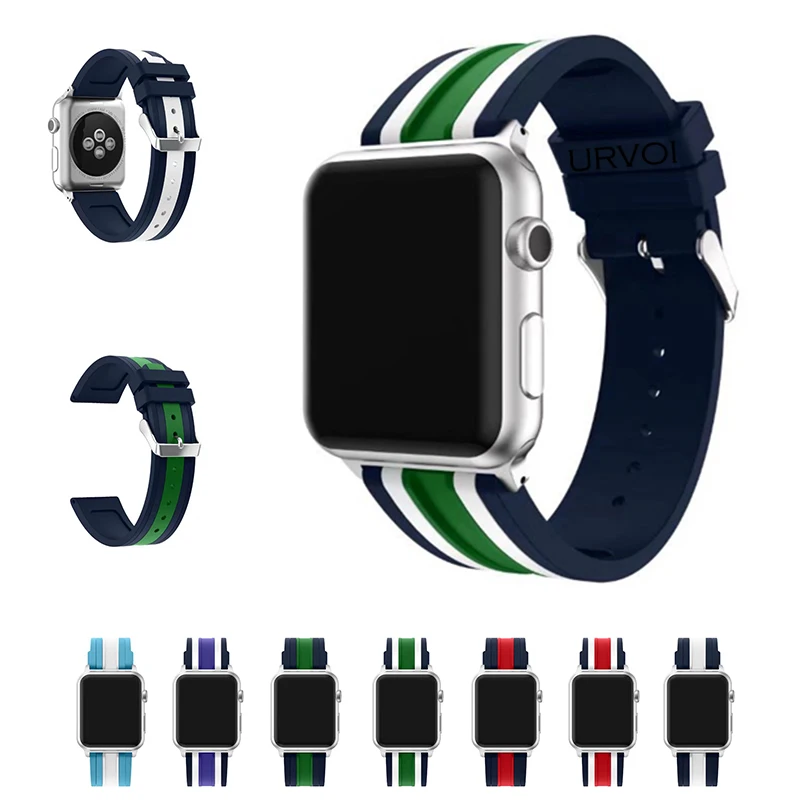 Спортивный ремешок для apple watch series 4 3 2 1 iWatch mix stripe NATO Цвета Мягкий силикон Замена с