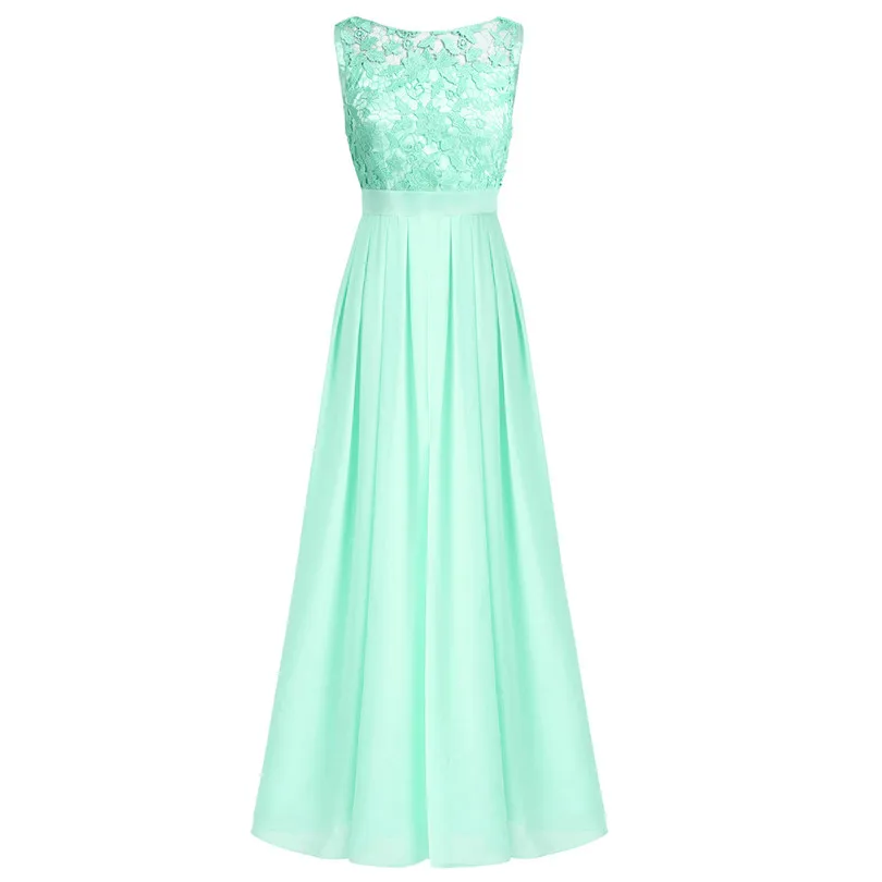 Элегантное женское шифоновое платье макси без рукавов с вышивкой длинное платье для свадебной вечеринки вечернее женское платье - Цвет: Turquoise