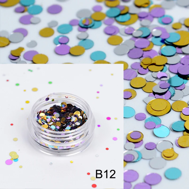 

YZWLE 1 Box Mini Colorful Nail Glitter Powder Sheets Nail Sequins Tips Mixed Sizes Round Nail Art Decoration DIY Accessorie #B12