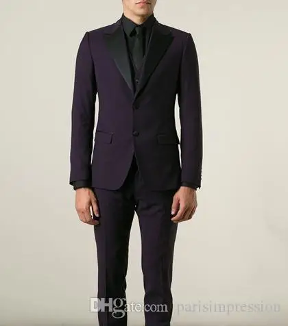 New Arrival Purple Wedding Suits For Men Black Satin Notched Lapel New Arrival Purple Wedding Suits For Men Black Satin Notched Lapel Grooms Tuxedos Two Piece Mens