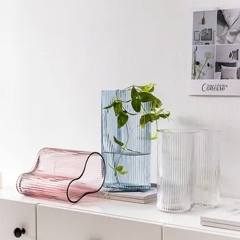 Vase Macaron Transparent Blue Irregular Vertical Small Fresh Glass Vase Rich Bamboo Vase Vase Macaron Transparent Blue Irregular Vertical Small Fresh Glass Vase Rich Bamboo Vase