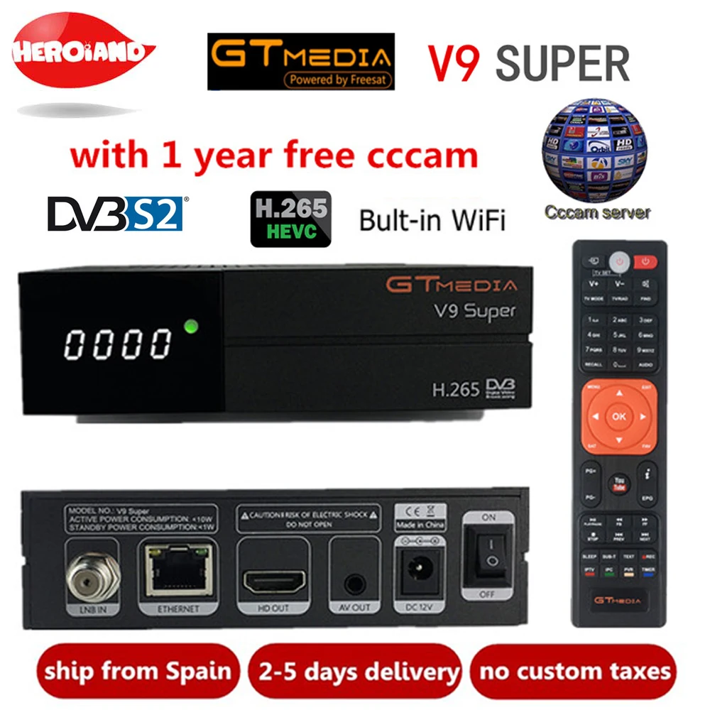 

Freesate V9 Super satellite receiver+1 year Spain Clines DVB-S2 H.265 decoder with built-in WIFI tv box same as Gemedia v8 NOVA