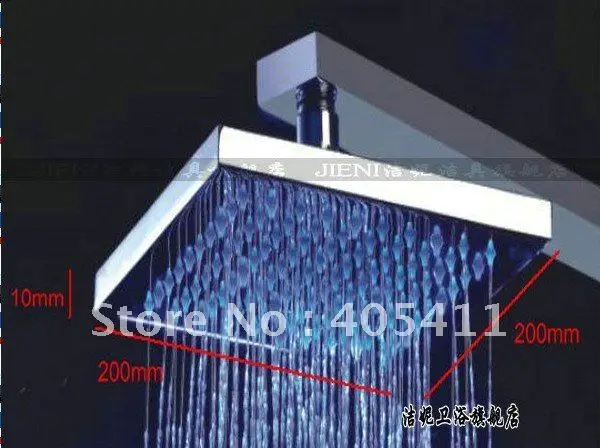 Free shipping!3 Color Automatic Change LED SHOWER 8 Inch ,Brass LED Rainfall Shower Head,self-powered glow with Overhead Shower