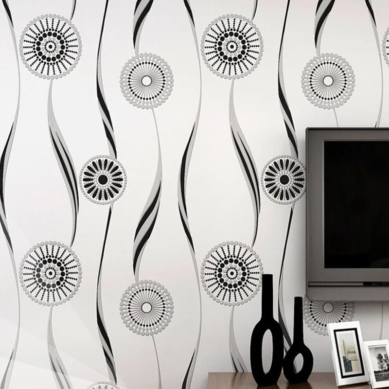 

wallpaper Non-woven wallpaper black and white flower wall paper roll simple modern wallcovering home decoration Papel De Parede