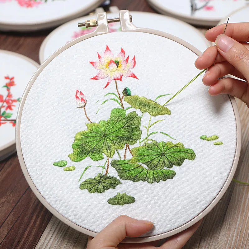 

Lotus Flower Chinese Embroidery Kits for Beginner DIY Needlework Cross Stitch Sets Swing Art Home Decoration Meet Sets Gifts