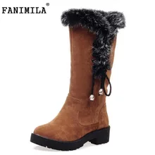 Fanimila Размеры 34–43 Для женщин зимние ботинки на меху Для женщин круглый носок без шнуровки Женская обувь на платформе до середины икры зимние теплые ботинки обувь