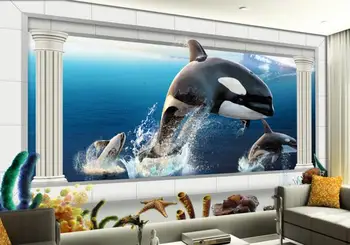 

3d room wallpaper custom mural non-woven wall sticker 3 d Sea world dolphins jumping painting photo 3d wall murals wallpaper