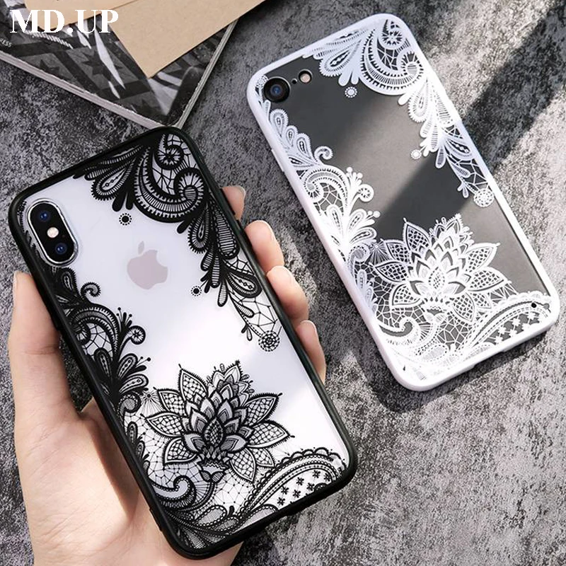 

Hard PC Phone Case For iPhone XR XS MAX X Pretty Lace Flower Cases Covers For iPhone 8 7 6 6S Plus Shell Coque