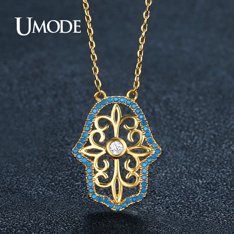 

UMODE Vintage Arab Lucky Hand of Fatima Long Chain Pendant Necklace Women Gold Color Hamasa Handa Charm Bijoux Femme AUN0241A