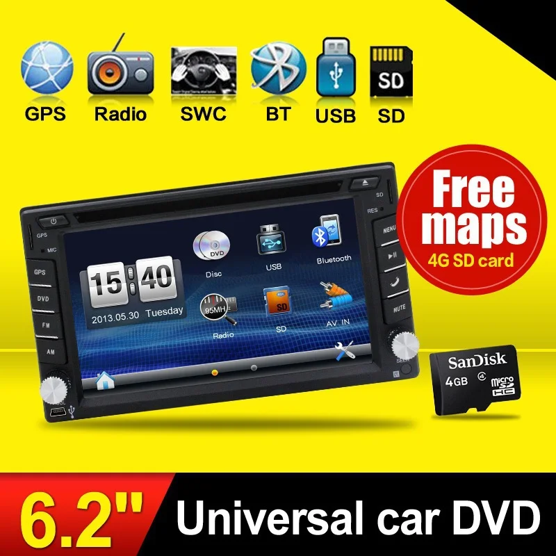Latest GPS Navigation+Free Map 6.2" Double 2 Din Car DVD Player In Dash Stereo Radio BT Digital