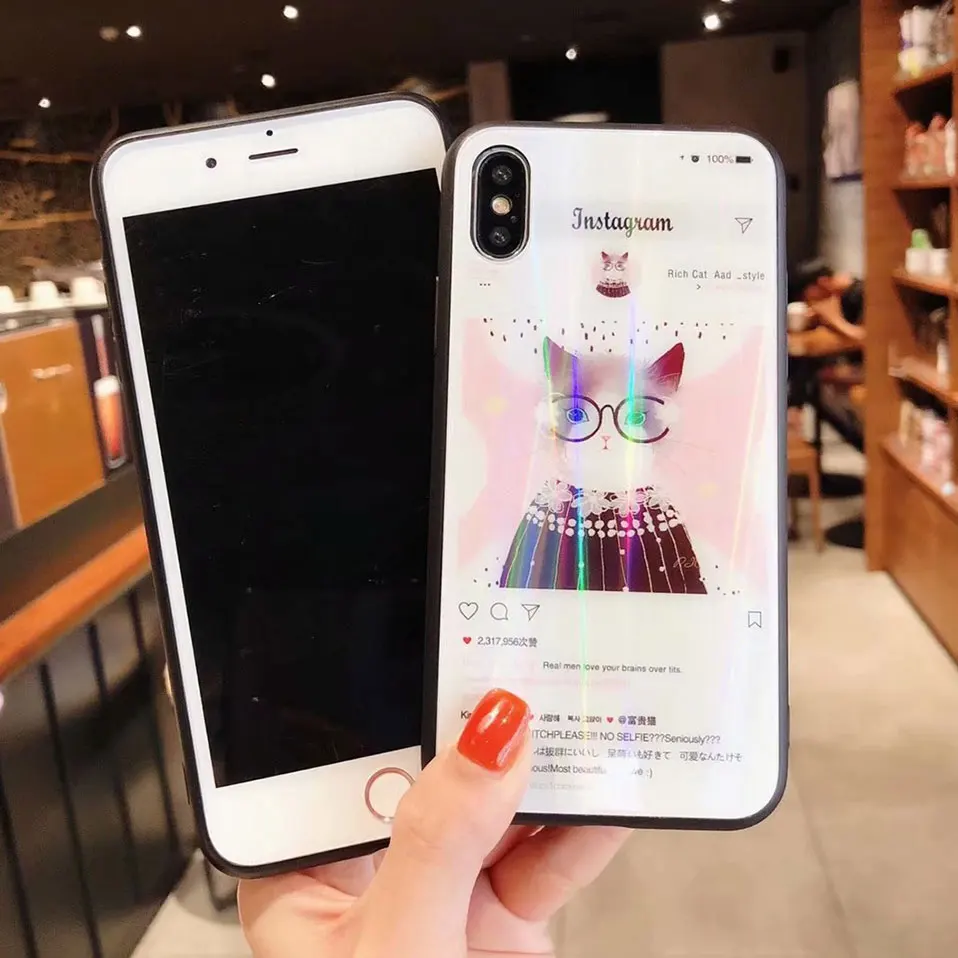 Кошка Узорчатое закаленное стекло крышка для iPhone 6 7 8 плюс Чехол X 6s задняя чехол x |