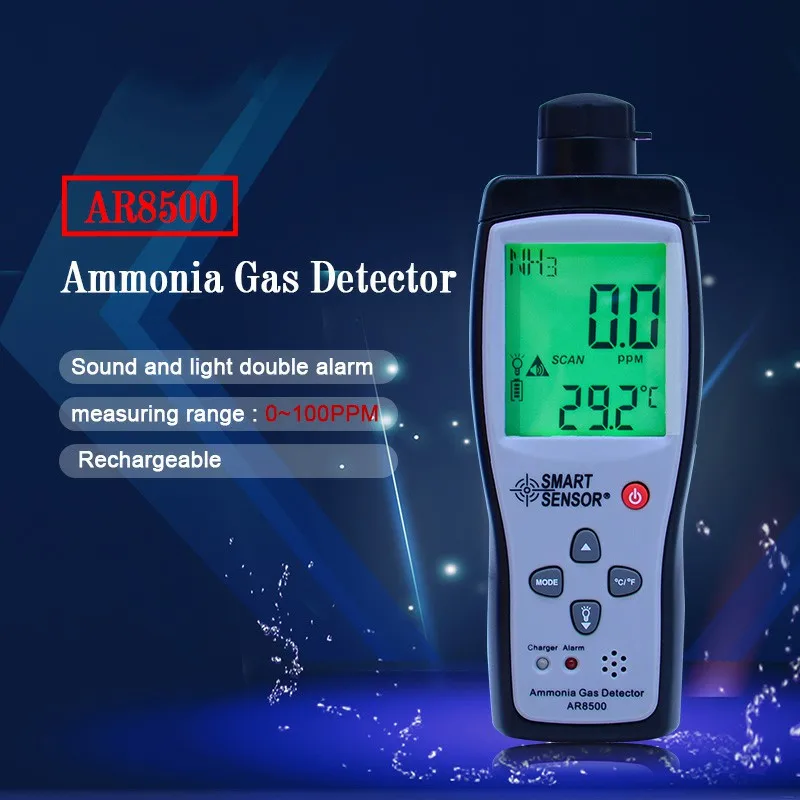 

Handheld Ammonia Gas NH3 Detector Meter Tester Monitor Range 0-100PPM Sound Light Alarm Gas Analyzers AR8500