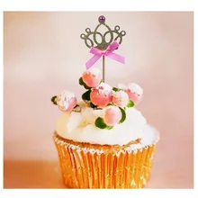 Лучшие продажи продуктов золотой блеск принцесса Корона Тиара торт кекс Picks выбор для вечерние украшения