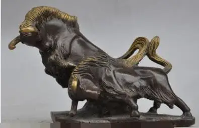 

S01563 chinese fengshui bronze zodiac animal 2 Oxen bull Cattle Bovine statue Sculpture (B0413)