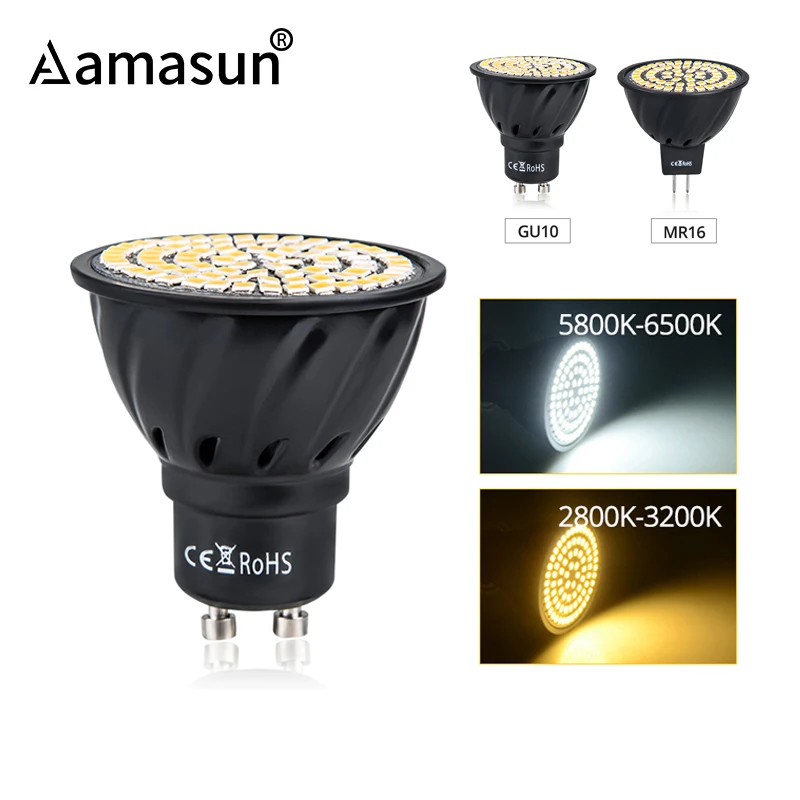 

MR16 GU5.3 GU10 Lampada LED Bulb 110V 220V Bombillas LED Lamp Spotlight 60 80 LED 2835SMD No Flicker Spot Light Black Color