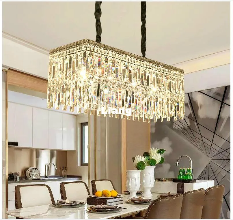 

Free Shipping Modern Crystal Pendant Light Rectangle Crystal Light for Dining room Restaurant Hanging Suspension Lamp Lustres