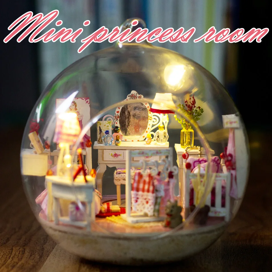 DIY деревянный дом Miniatura комплект мебели стеклянная крышка собрать кукольный домик милые игрушки для детей мини принцесса комната подарки