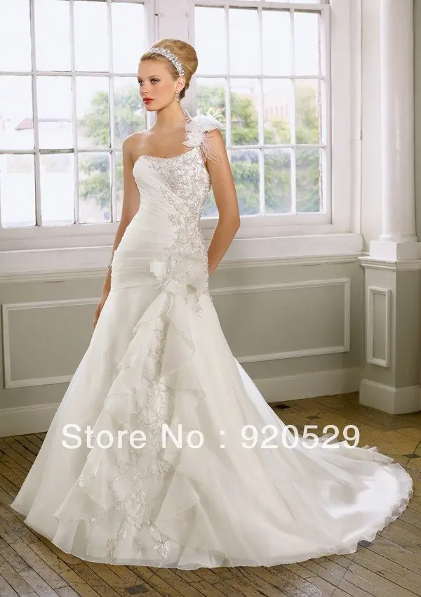 FreeshippingDiscount Opulent One Shoulder Chiffon Cathedral Train Lace Up A-line Wedding GownsCustom Made | Свадьбы и торжества