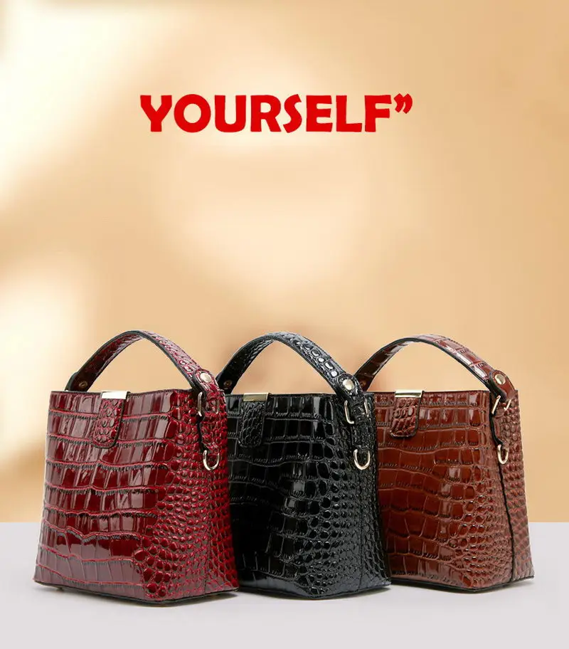 DIINOVIVO Retro Alligator Pattern Bucket Female Bag Patent Leather Bags For Women Bag Handbag Small Shoulder Bag Wallet WHDV1157