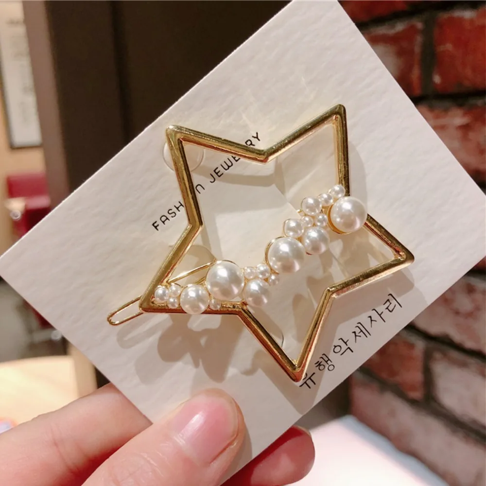 

2019 Hair Accessories Pearl Hair Clips For Women Golden Metal Hairpins For Star Moon Hair Barrettes Hairgrip Headwear Good
