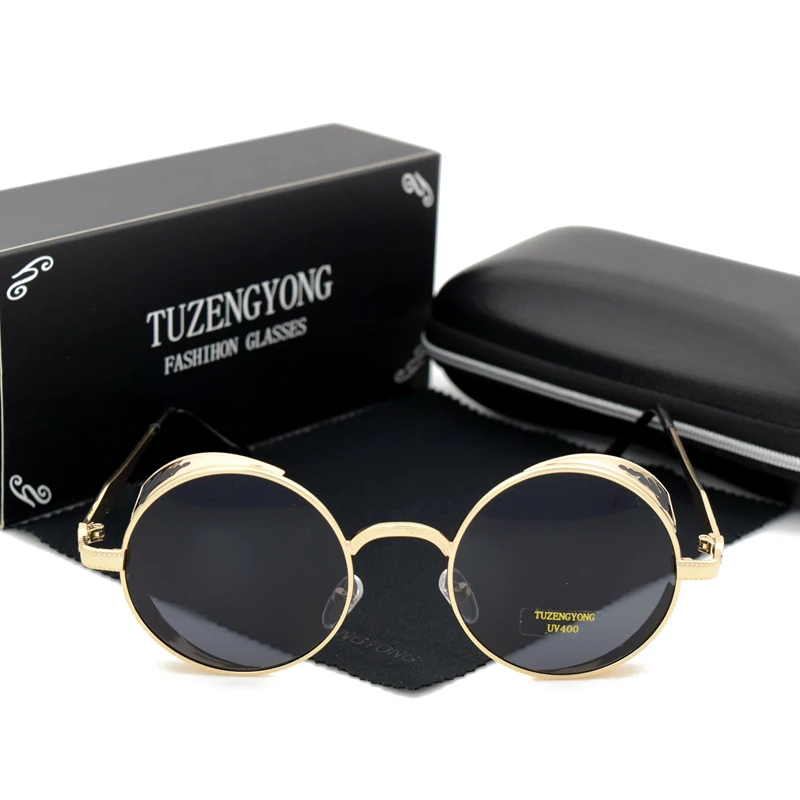 TUZENGYONG, высокое качество, модные поляризационные солнцезащитные очки для мужчин/женщин, круглые, с металлической резьбой, Винтажные Солнцезащитные очки, готический стиль, стимпанк, солнцезащитные очки