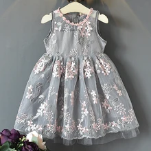 Платья для девочек летнее Модное пышное кружевное платье принцессы без рукавов с вышивкой