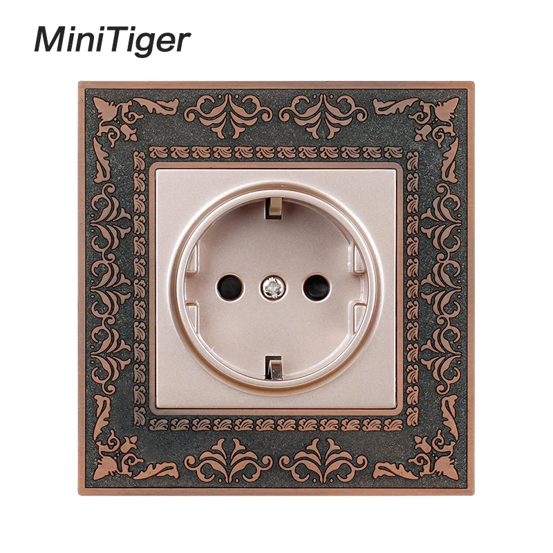 Minitiger 16A гнездо питания стандарта ЕС 4D тиснение Ретро цинковый сплав панель