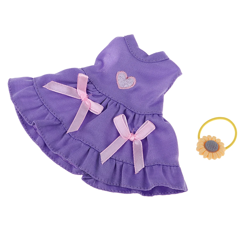 25cm Stylish Doll Flower Bowknot Dress for Mellchan Baby Dolls Clothes Wear Accessories Purple Dolls Accessory
