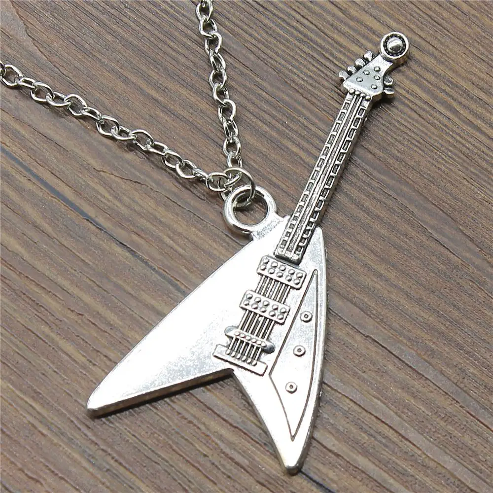 WYSIWYG Electric Guitar Pendant Necklace, Fashion 77x32mm Electric Guitar Necklace Gift For
