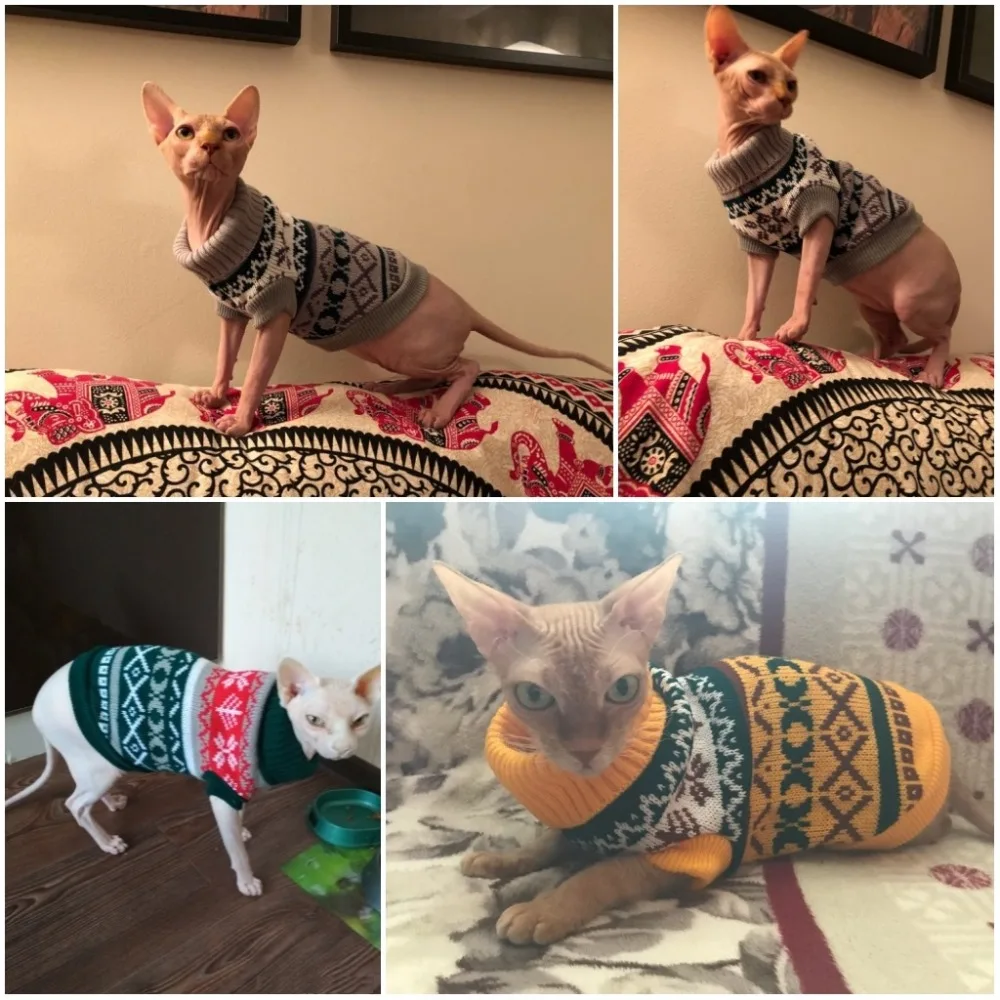 Snowflake Sphinx Cat Sweater Knitwear Pet Jumper Coat Dogs Cat Christmas Clothes for Small Pet XS S M L XL XXL Snowflake Sphinx Cat Sweater Knitwear Pet Jumper Coat Dogs Cat Christmas Clothes for Small Pet XS S M L XL XXL
