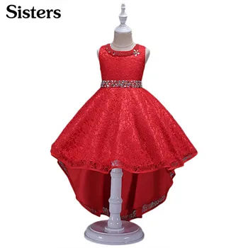 

SISRERS 2018 Girls Fashion Party Dress Retail Children's Princess Dress Tail Lace Bright Diamond Wedding Dress Flower Girl